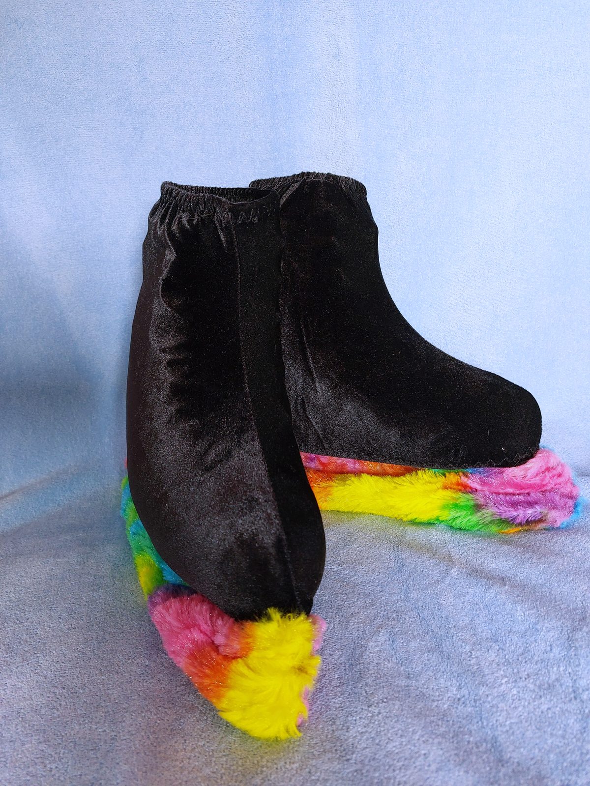 Pink skating boot covers with rainbow fur trim by Stitch 5